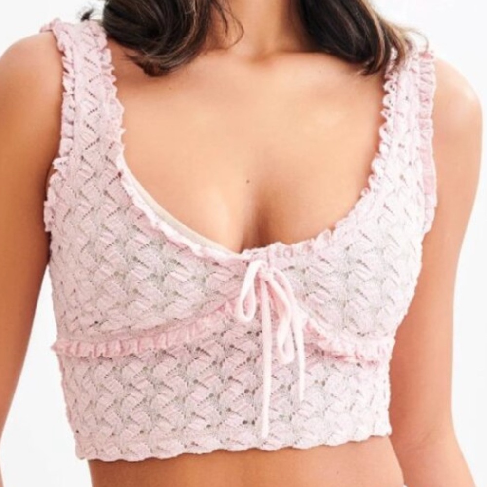 NWT Meshki Morgan Mesh and Lace Sleeveless Top in Powder Pink